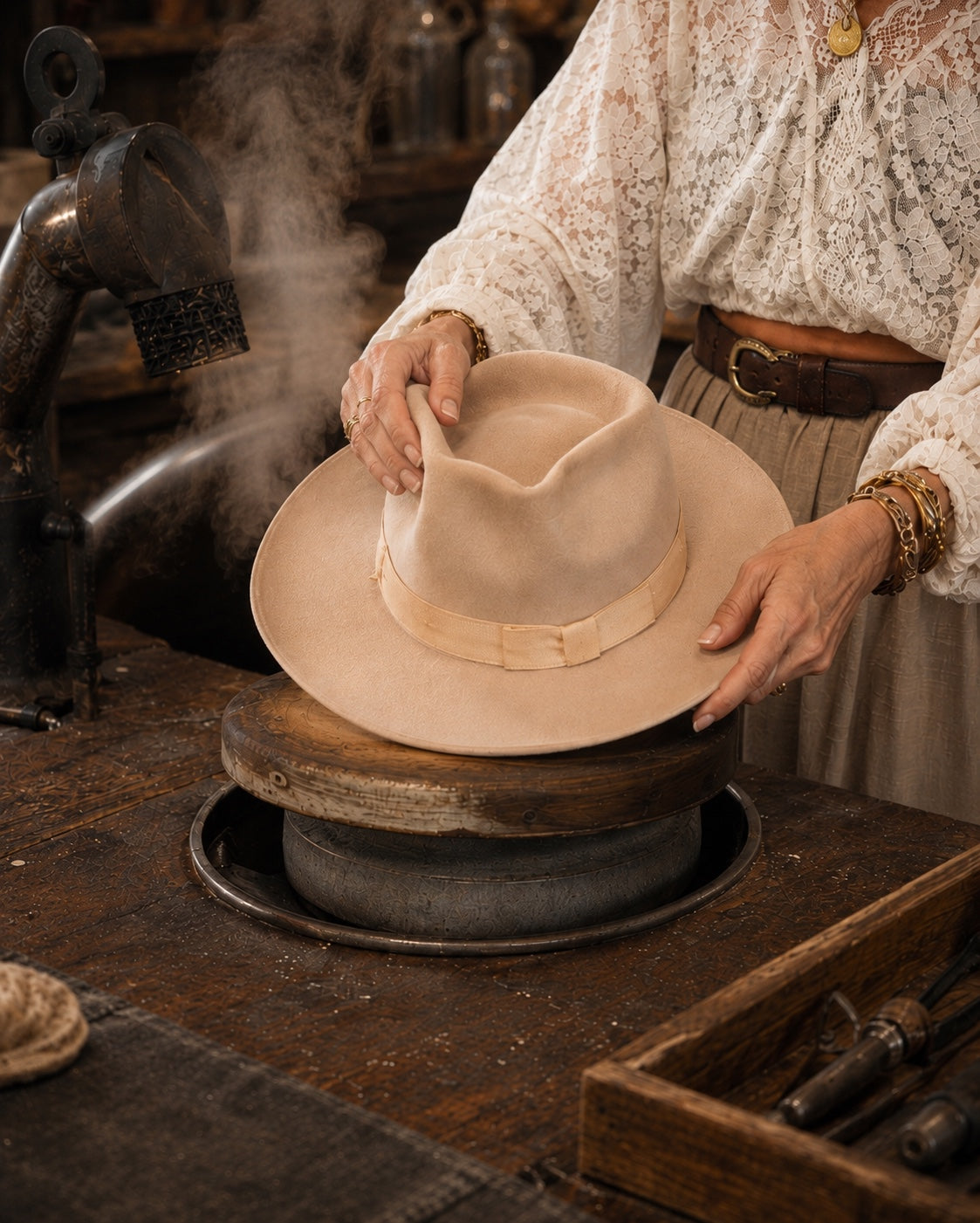 artist shaping a hat
