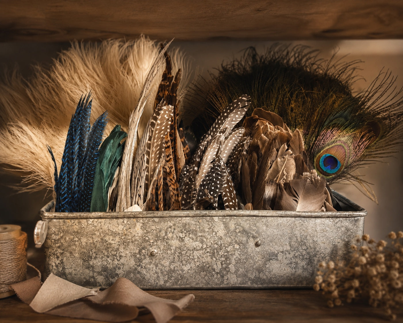 basket of various feathers